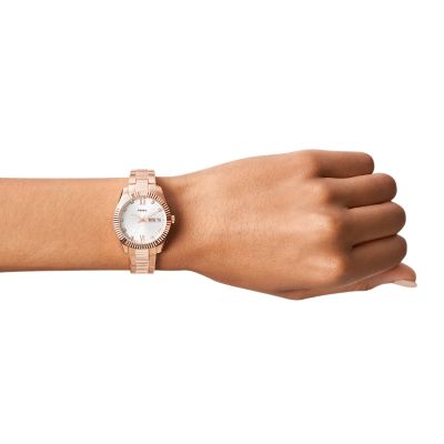 Scarlette Silver Face with Rose Gold Band Watch, Rose Gold | FOSSIL