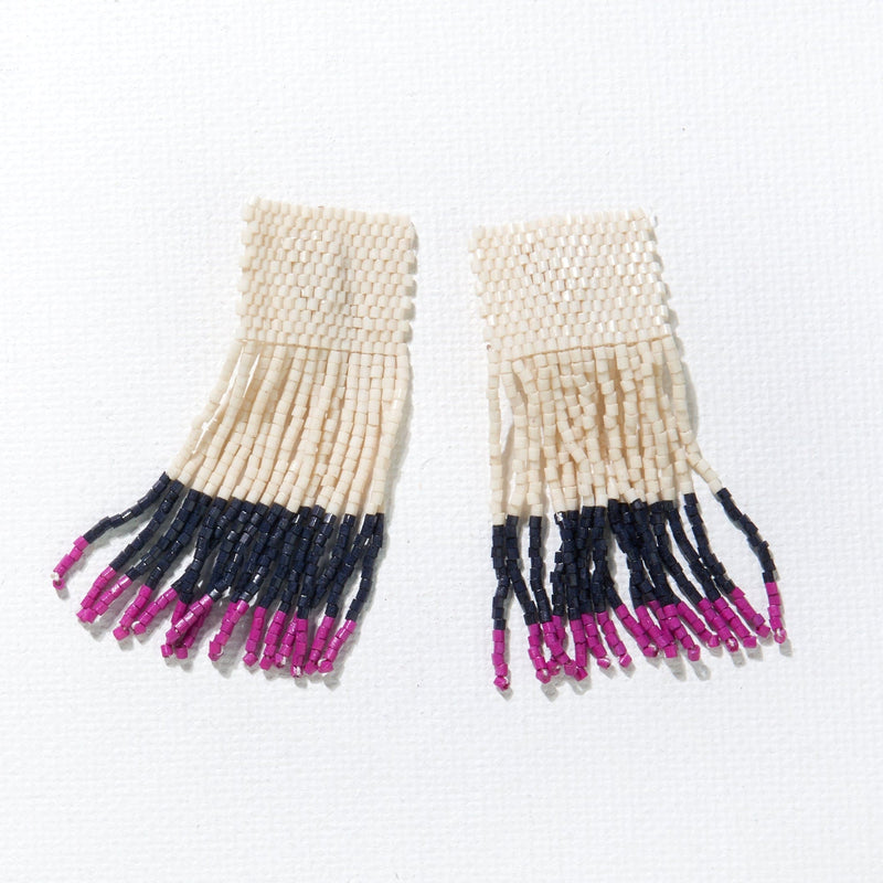 Colorblock Luxe Short Fringe Earring, Ivory/Navy/Magenta | Ink + Alloy