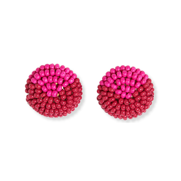 Elizabeth Beaded Button Studs, Hot Pink/ Red | Ink + Alloy