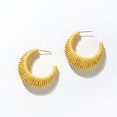 Raffia Wrapped Hoop Earrings, Yellow