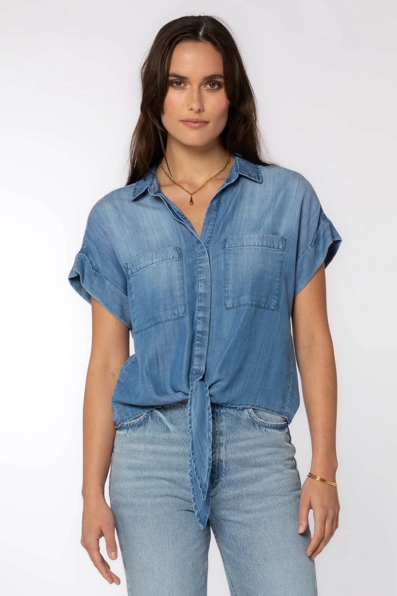 Zuria Tie Front Button Up, Harbor Lake | Velvet Heart