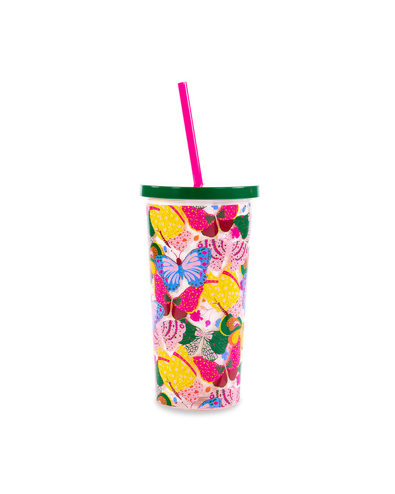 Sip Sip Tumbler with Straw, Berry/Butterfly | Ban.do