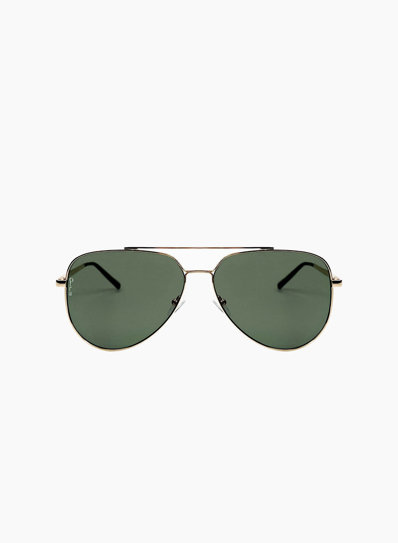 Billie Small Sunglasses, Gold/Green | Otra