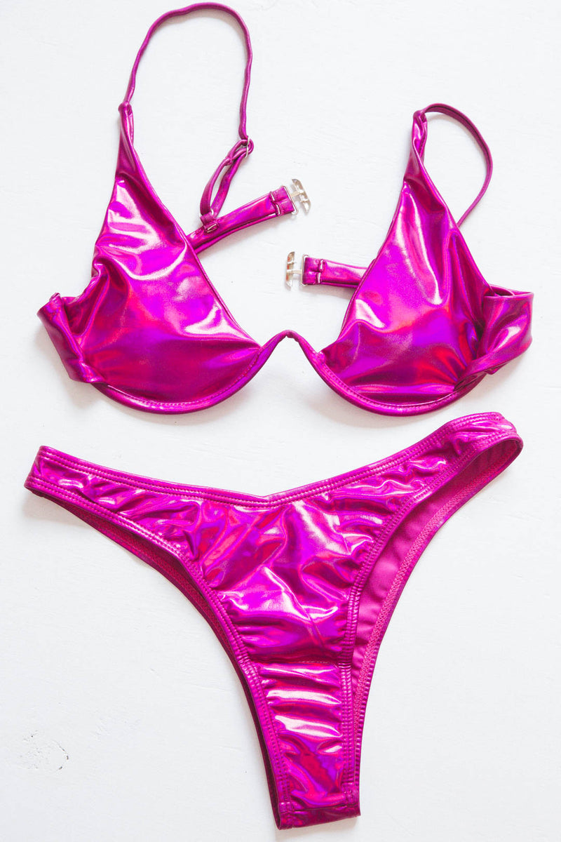 Ocean Gem Metallic Bikini Bottom, Fuchsia