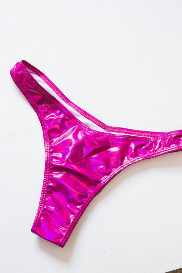Ocean Gem Metallic Bikini Bottom, Fuchsia