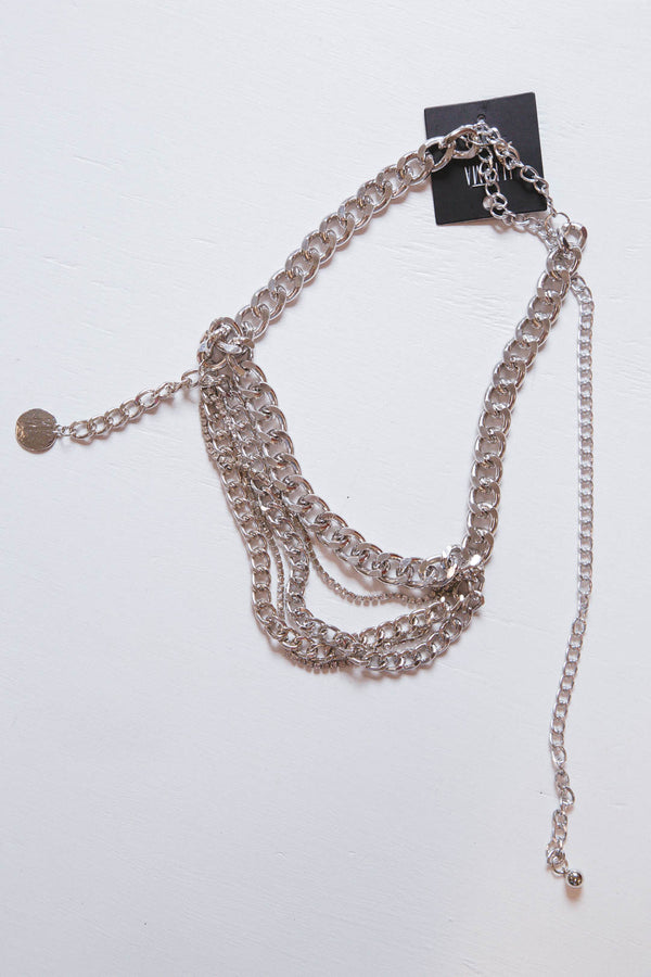 Paloma Rhinestone Chain Belt, Silver