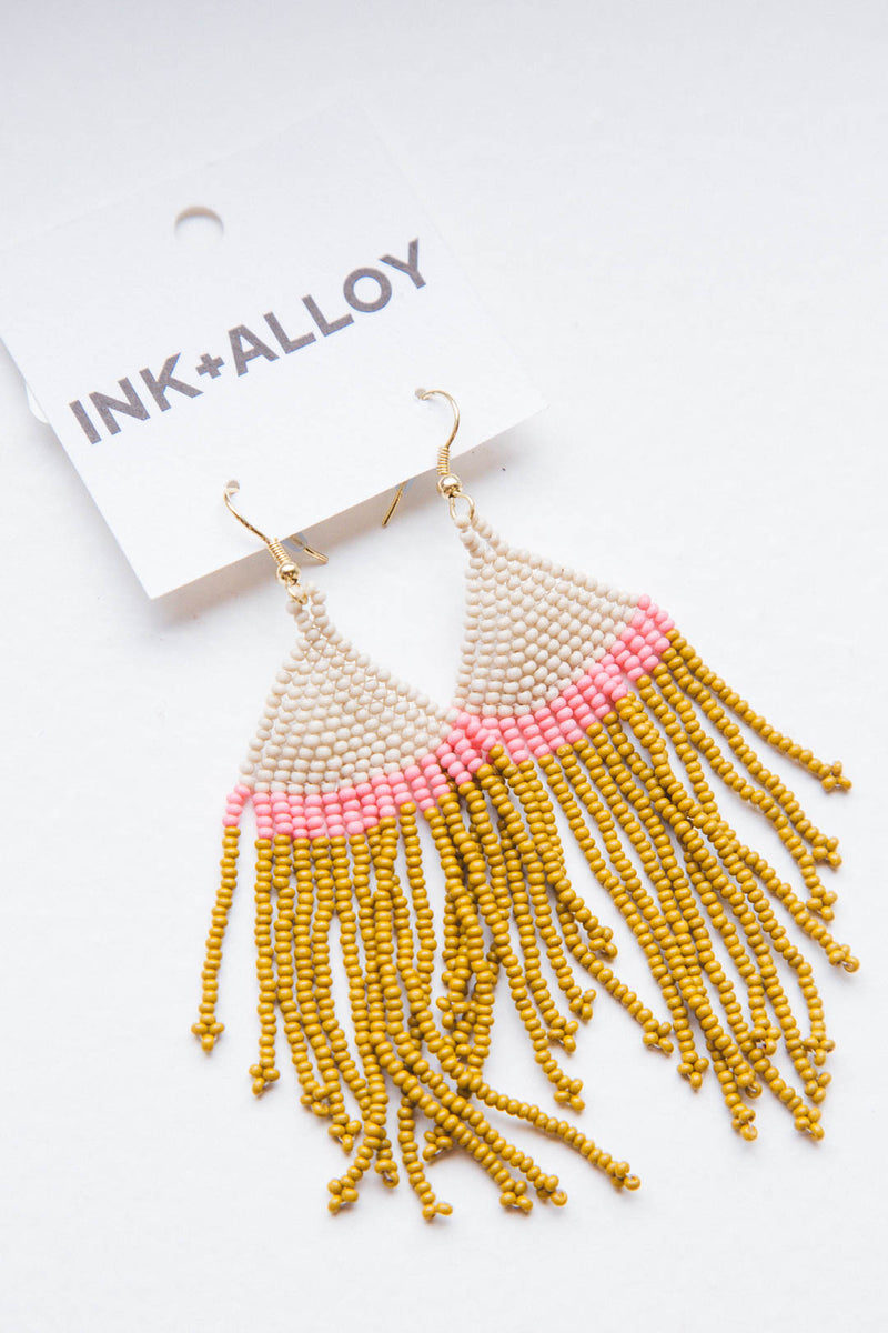 Stripe Fringe Earring, Ivory/Pink/Citron | Ink + Alloy