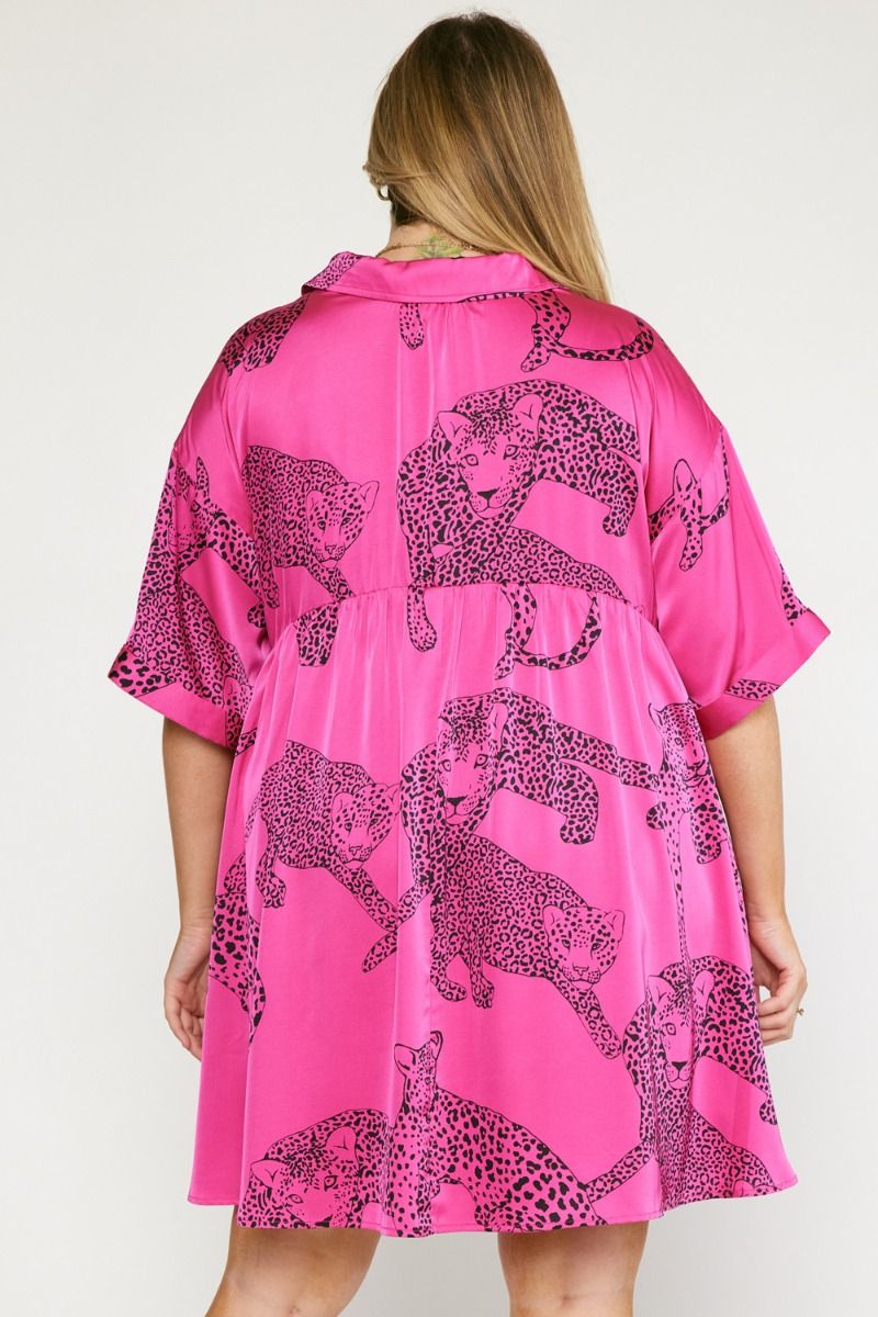 Jada Leopard Satin Dress, Hot Pink | Extended Sizes