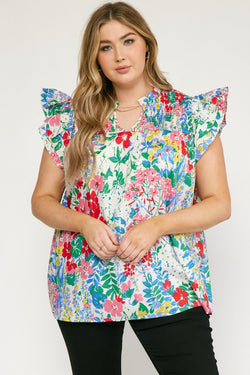 Saanvi Smocked Neck Top, Off White | Plus Size