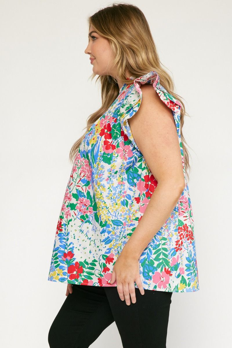 Saanvi Smocked Neck Top, Off White | Plus Size