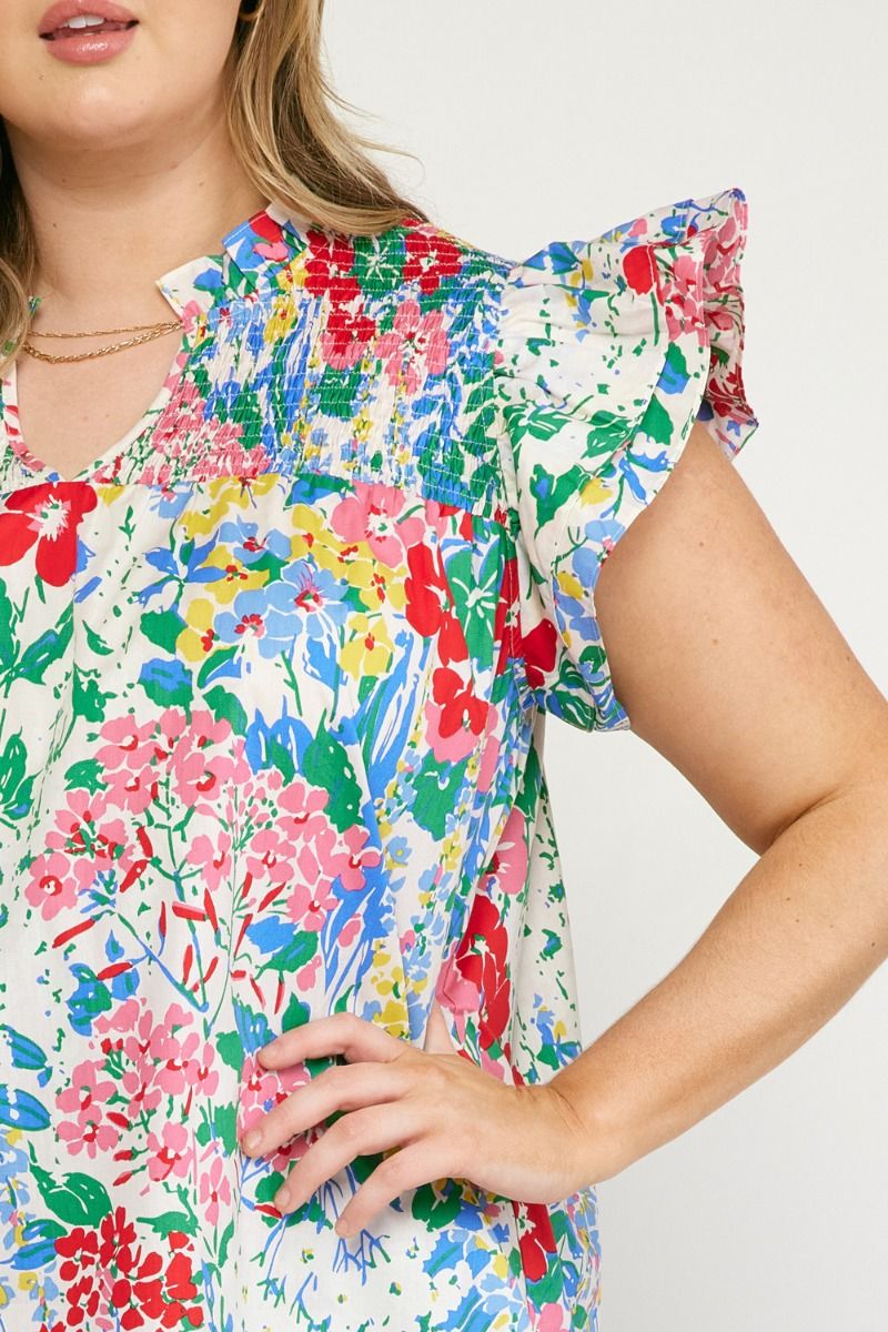 Saanvi Smocked Neck Top, Off White | Plus Size