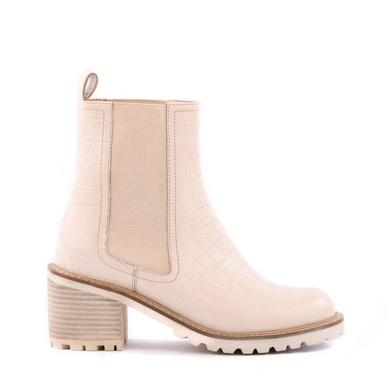 Far-Fetched Croc Leather Boot, Cream | Seychelles