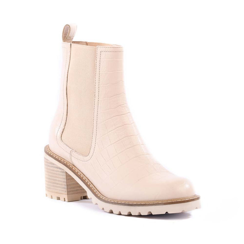 Far-Fetched Croc Leather Boot, Cream | Seychelles