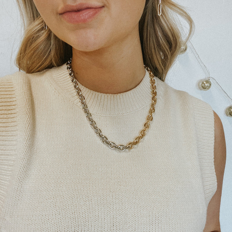 Toby Two Toned Link Necklace, Gold/Silver