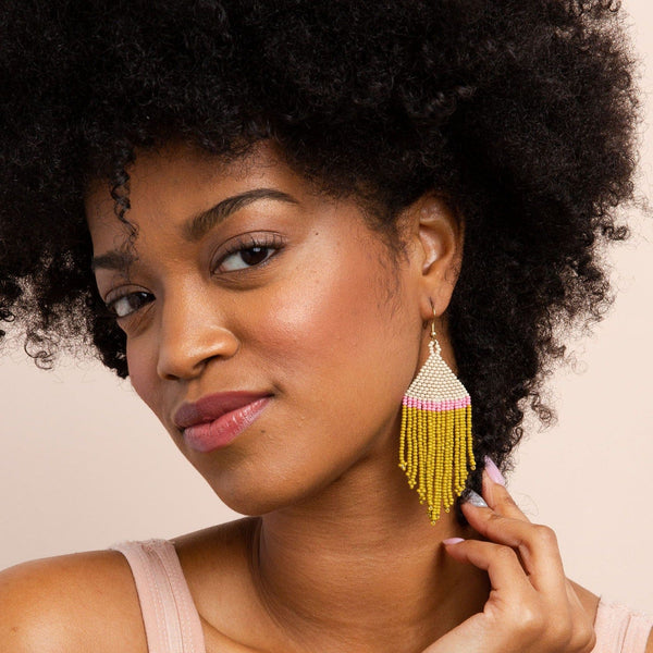 Stripe Fringe Earring, Ivory/Pink/Citron | Ink + Alloy