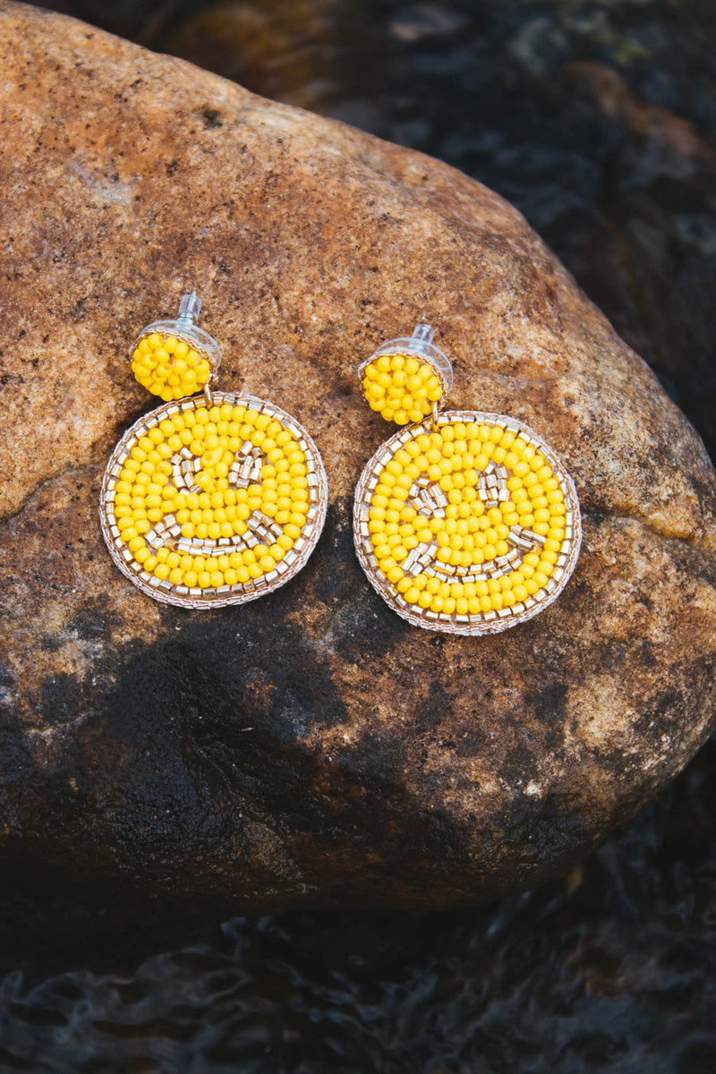Beaded Smiley Earrings, Yellow