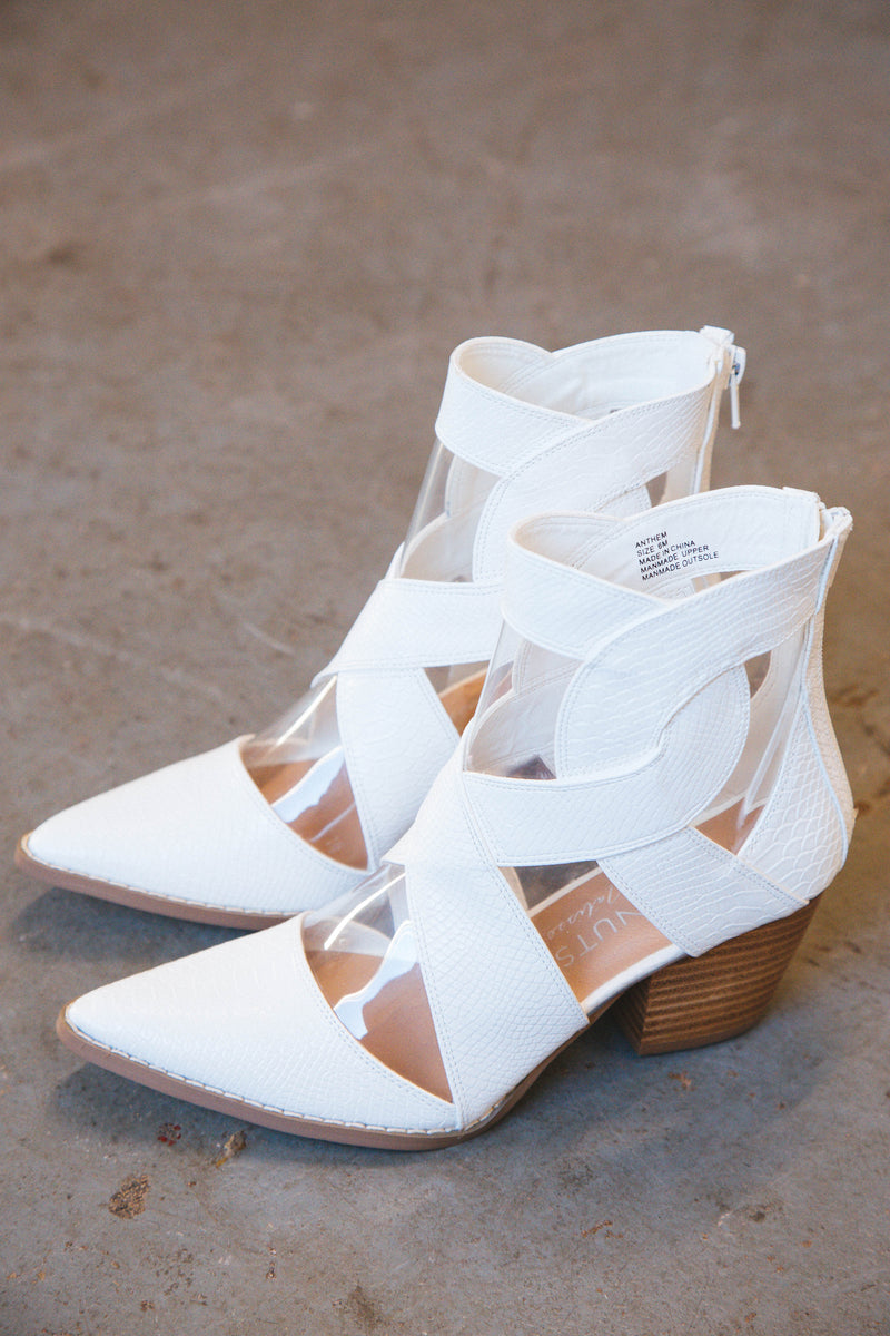 Anthem Snake Embossed Bootie, White | Coconuts by Matisse