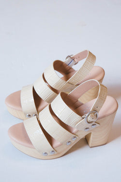 Beige Patent Croc Platform Sandals