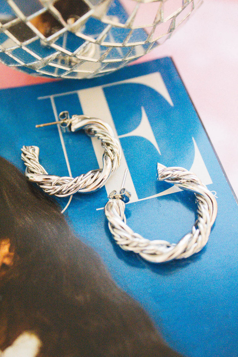 Twist Hoop Earring, Silver
