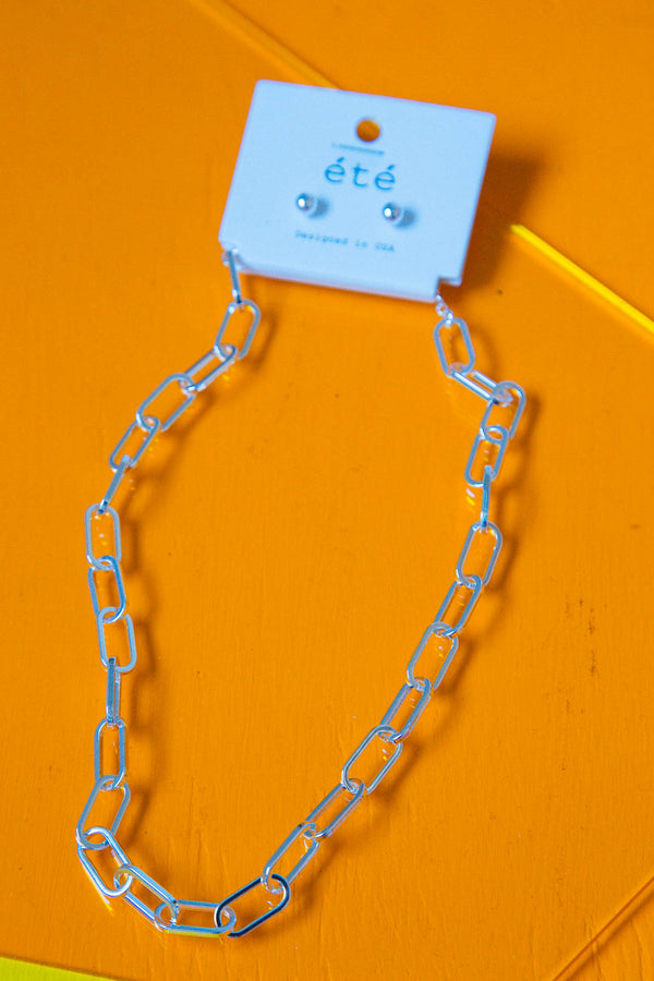 Matte Link Chain Necklace, Silver