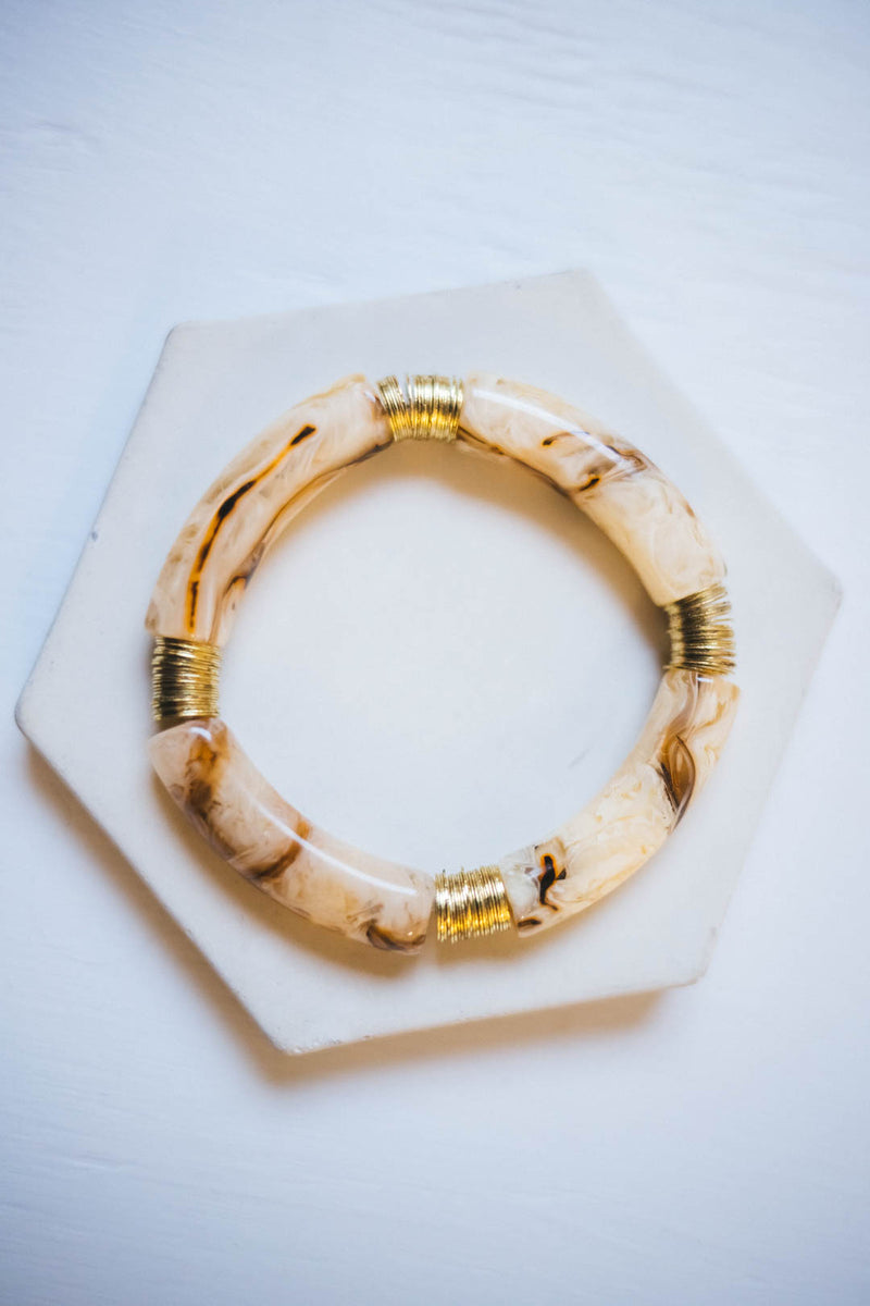 Scarlett Stretchy Resin Bracelet, Ivory Mix
