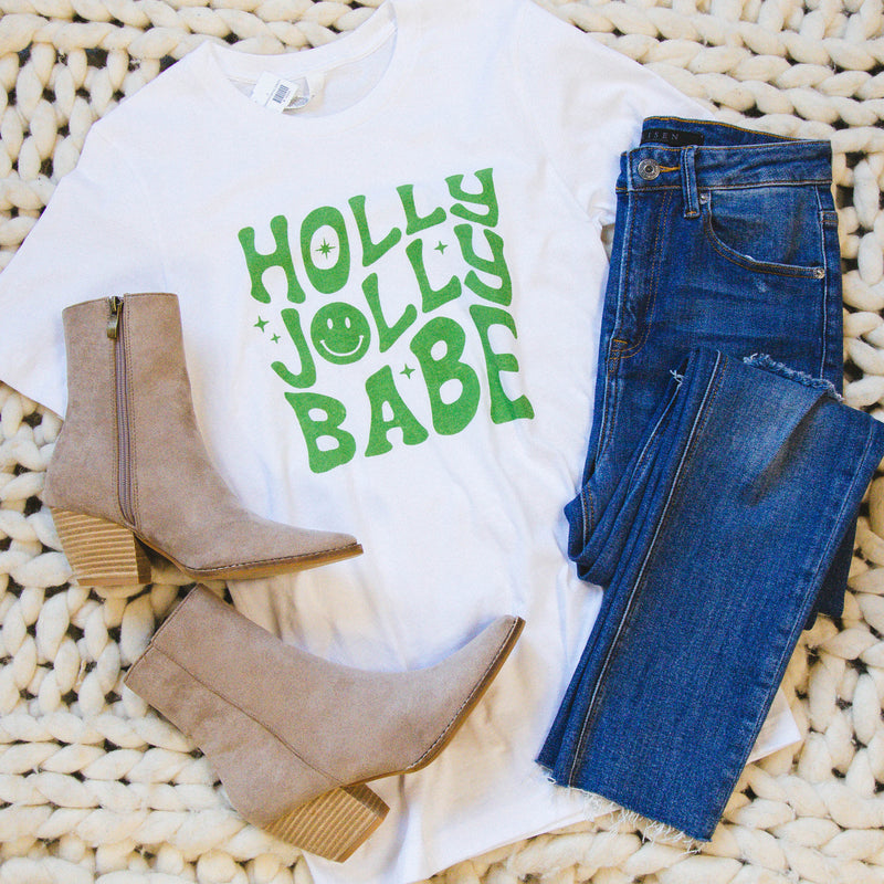 Holly Jolly Babe Graphic Tee, White-Green