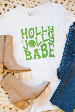 Holly Jolly Babe Graphic Tee, White-Green