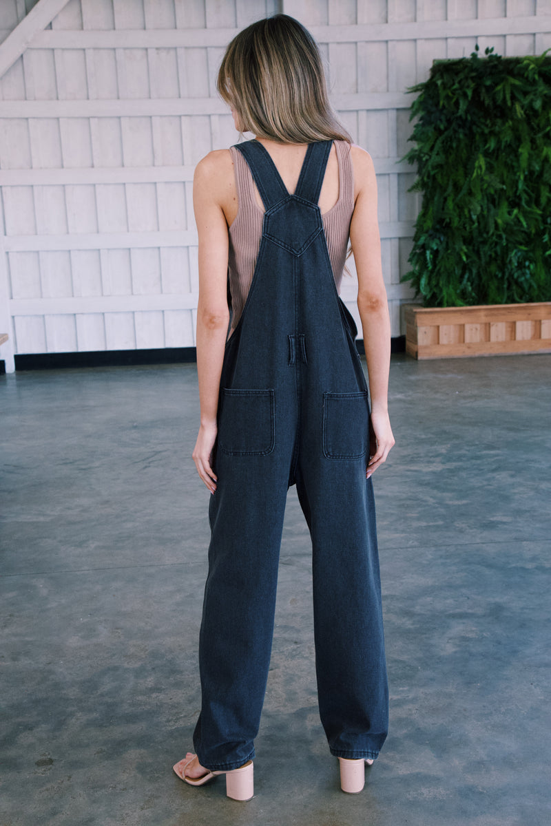 Opal Wide Leg Overalls, Washed Black
