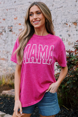 Mama Mineral Washed Graphic Tee, Hot Pink