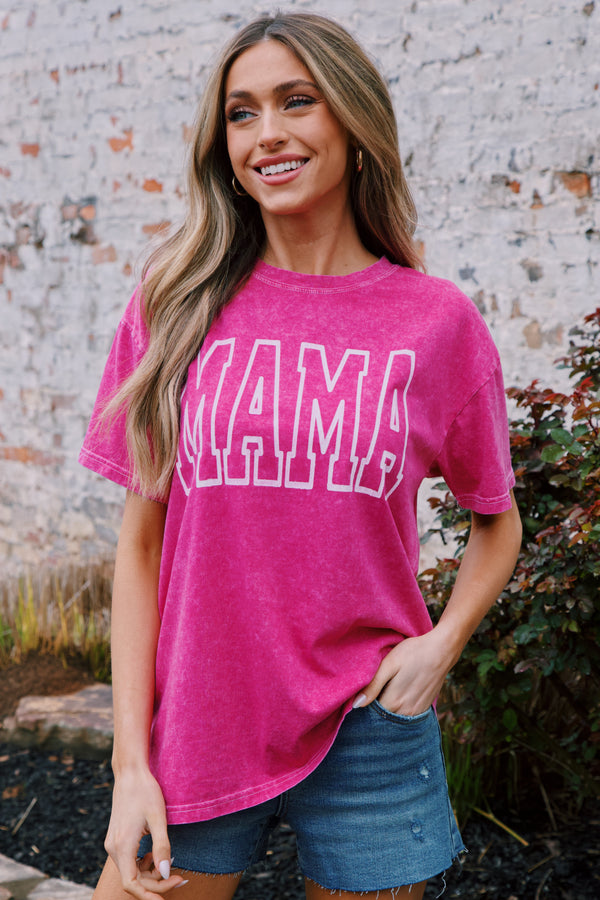Mama Mineral Washed Graphic Tee, Hot Pink