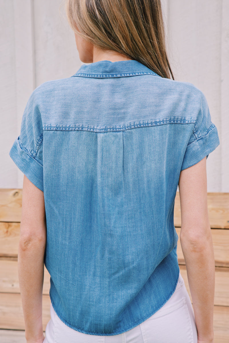 Zuria Tie Front Button Up, Harbor Lake | Velvet Heart