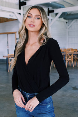 London Calling Surplice Bodysuit, Black