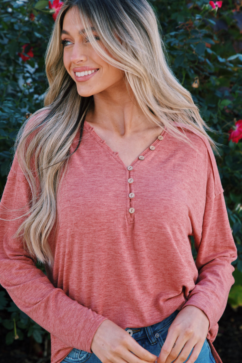 Bence Button Knit Top, Brick