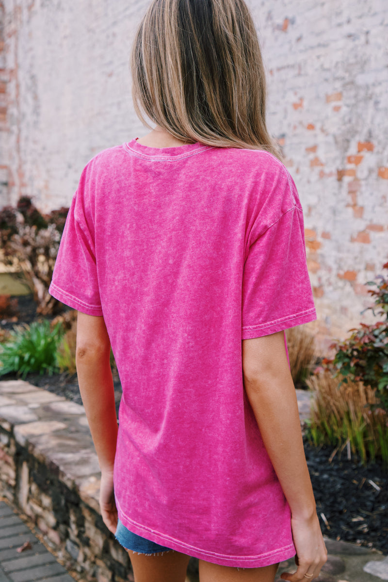 Mama Mineral Washed Graphic Tee, Hot Pink