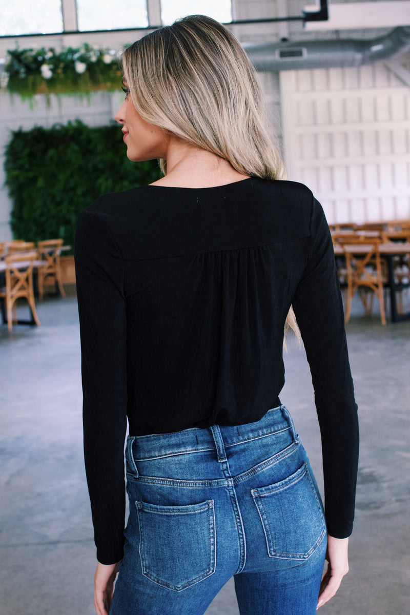London Calling Surplice Bodysuit, Black