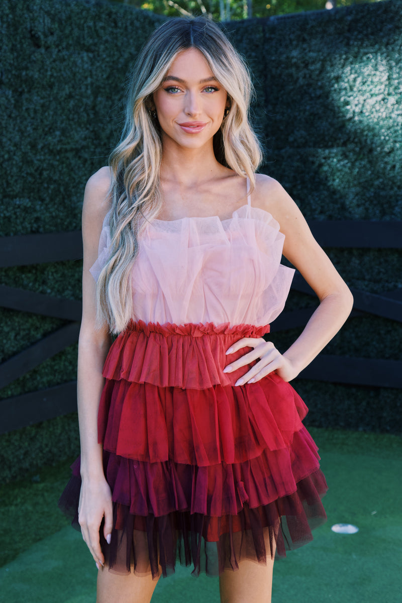 Treat Me Right Tulle Dress, Red Multi