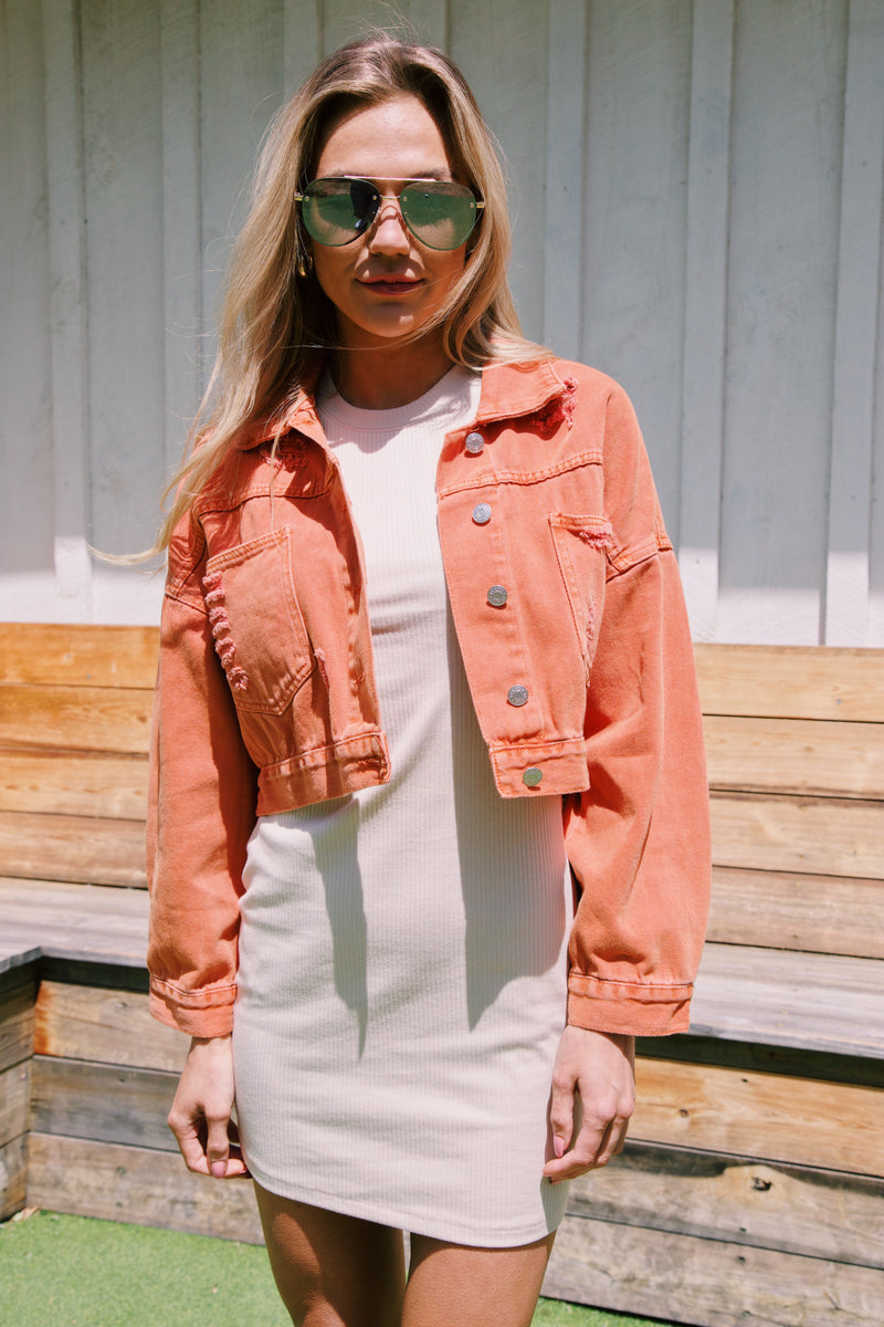 Rhinestone Diva Denim Jacket, Tangerine