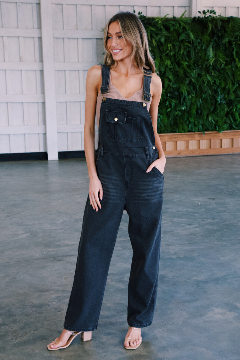 Opal Wide Leg Overalls, Washed Black