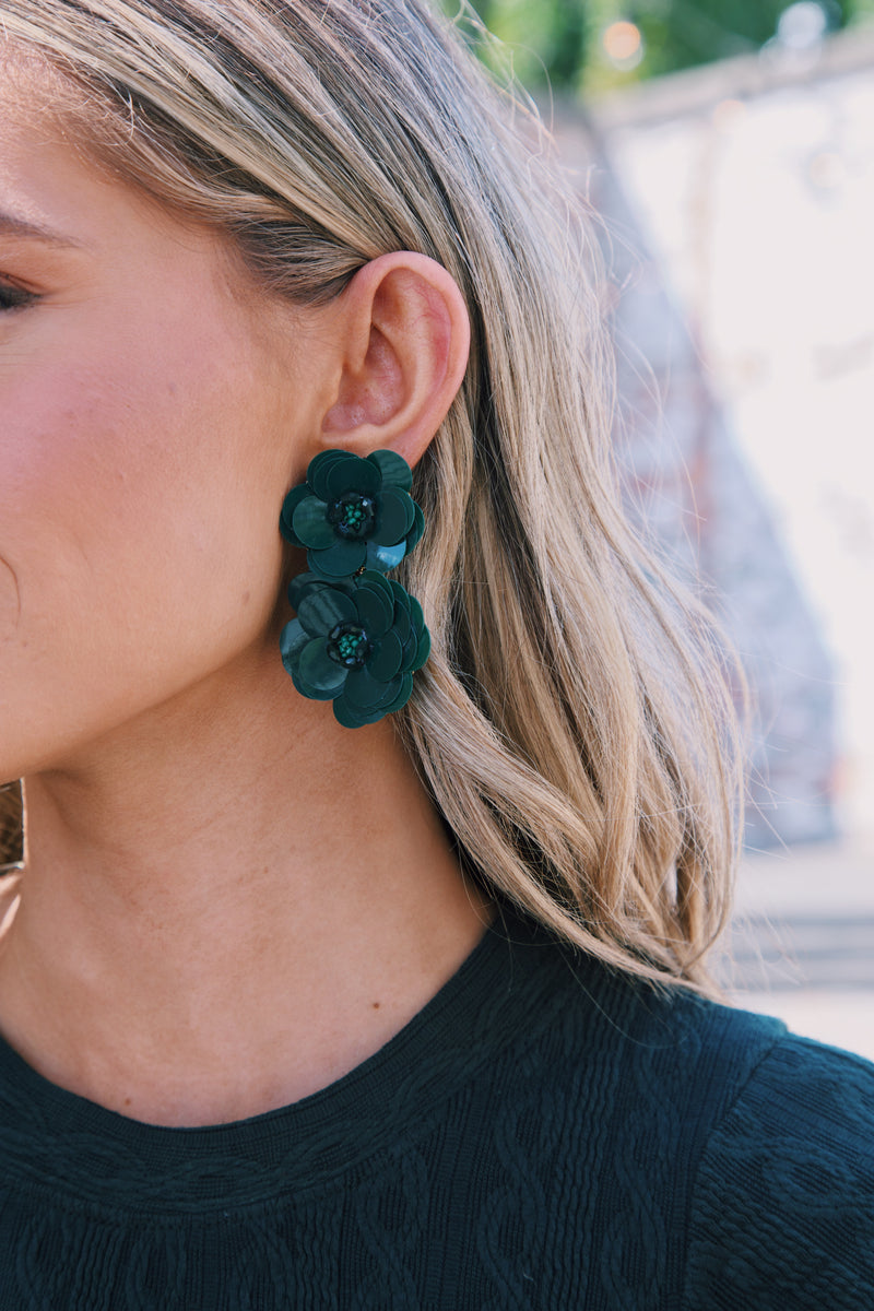 Double Sequin Flower Earring, Emerald | Ink + Alloy