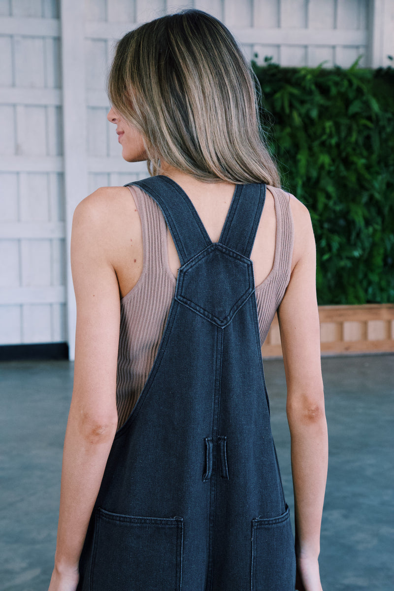 Opal Wide Leg Overalls, Washed Black