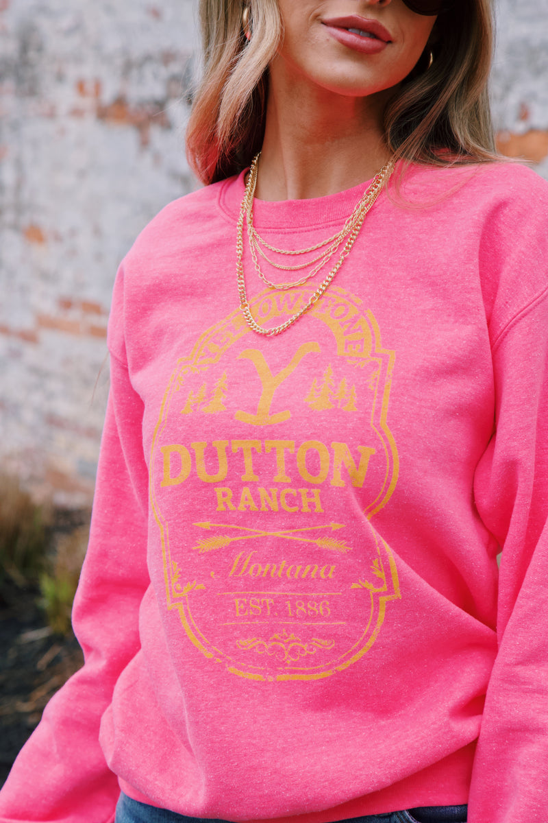 Dutton Ranch Yellowstone Sweatshirt, Hot Pink