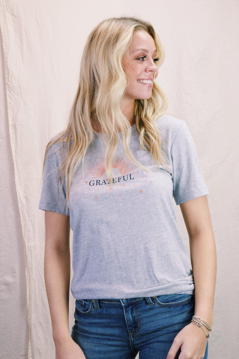 Grateful Sunburst Graphic Tee, Heather Grey