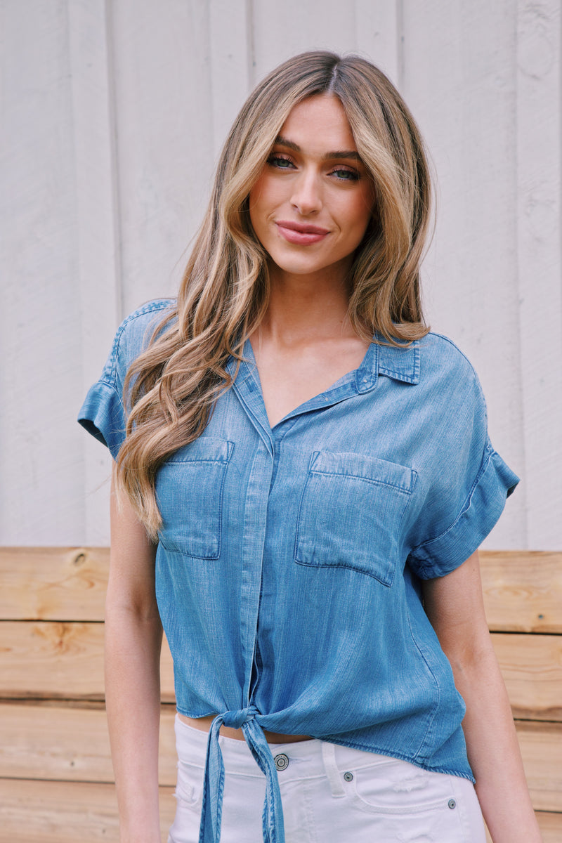 Zuria Tie Front Button Up, Harbor Lake | Velvet Heart