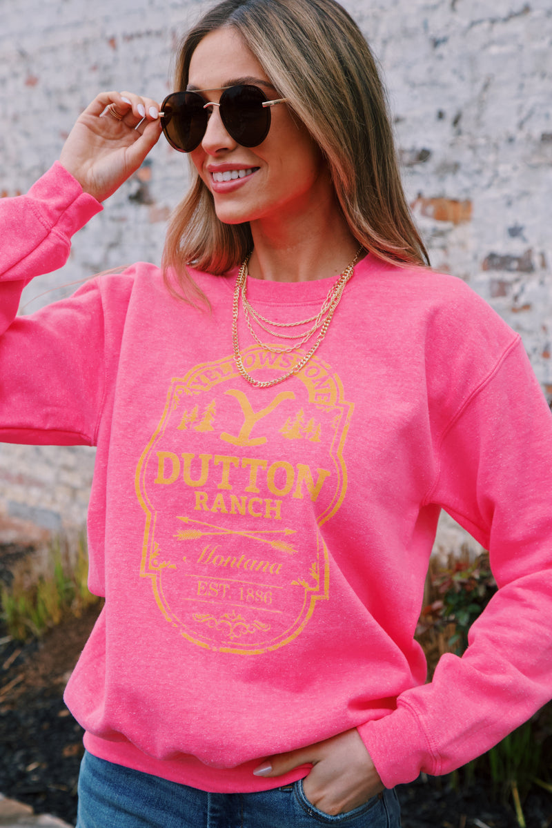 Dutton Ranch Yellowstone Sweatshirt, Hot Pink