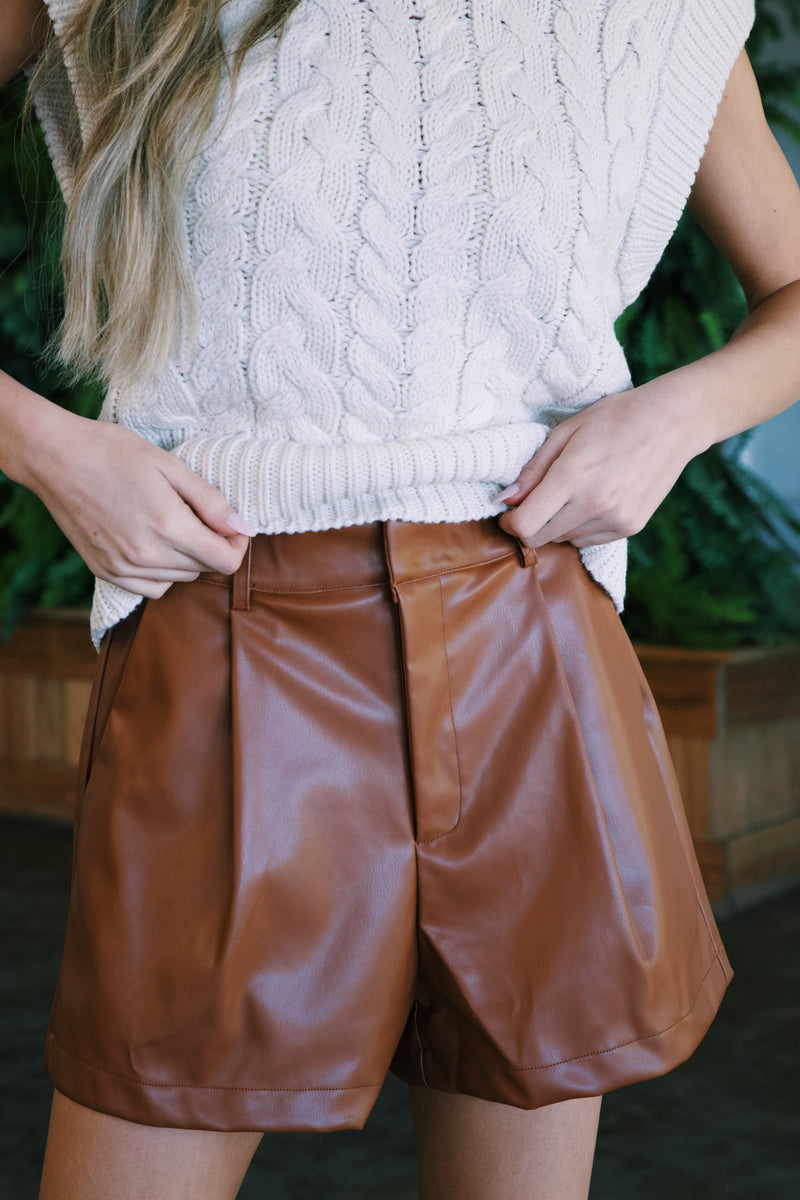Unbeatable Leather Shorts, Camel