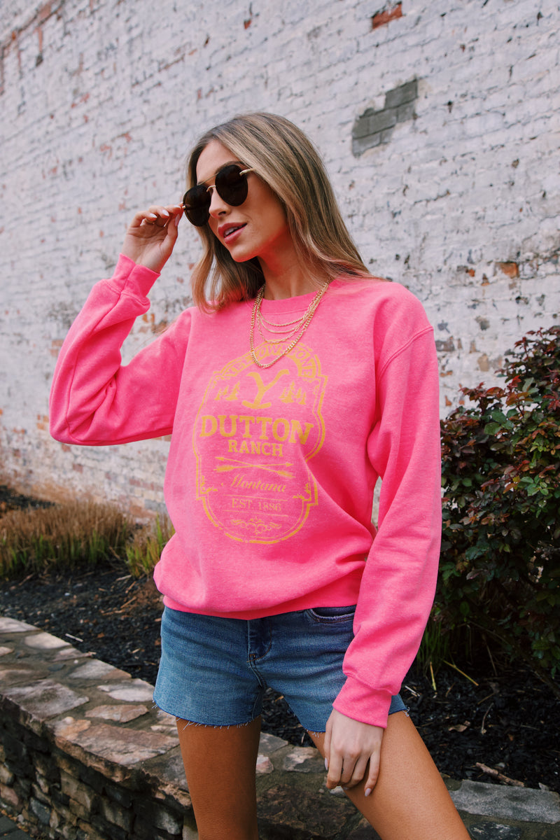 Dutton Ranch Yellowstone Sweatshirt, Hot Pink