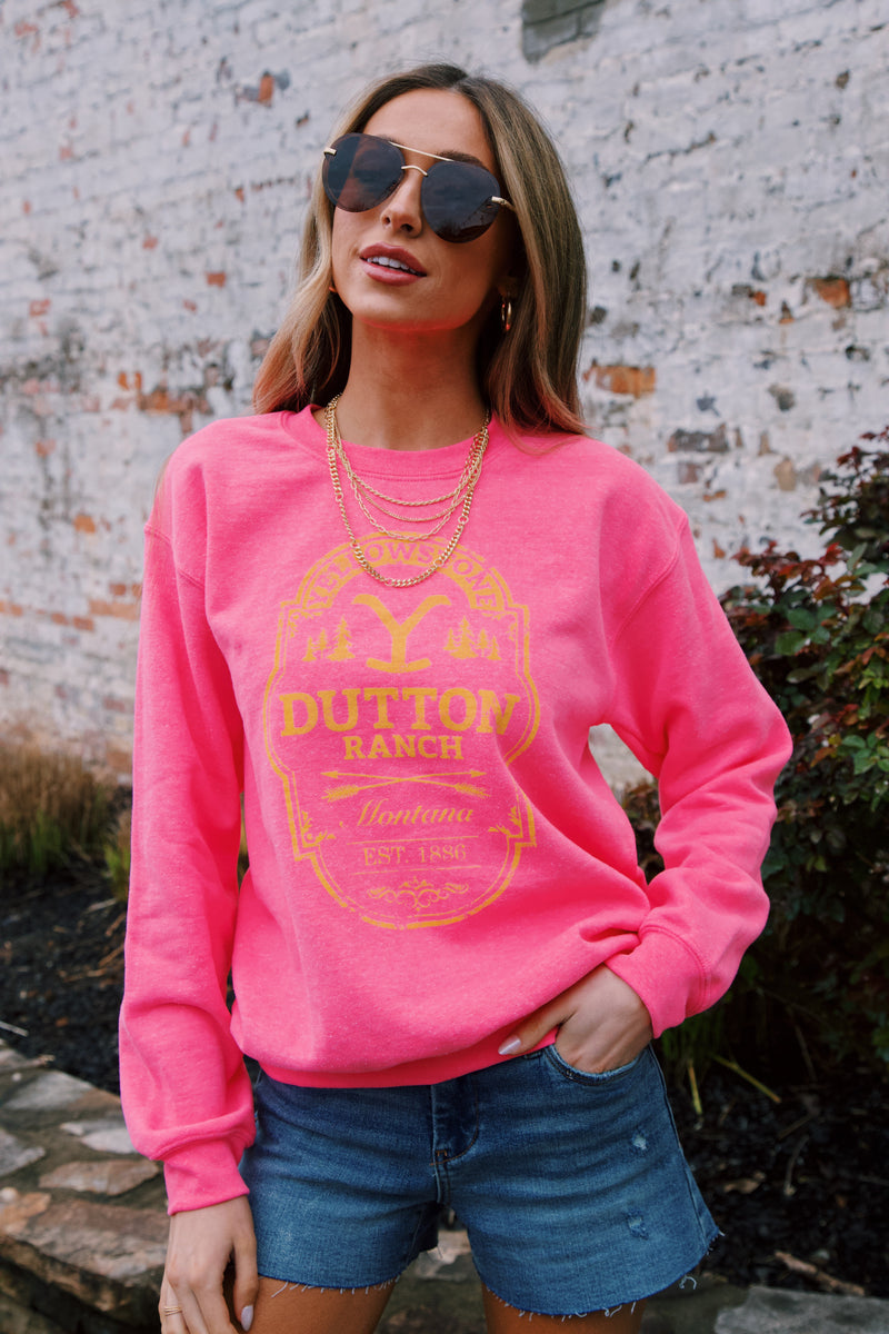 Dutton Ranch Yellowstone Sweatshirt, Hot Pink