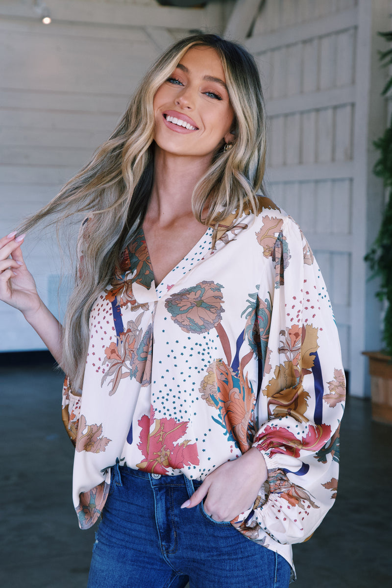 Parker Padgett Printed Blouse, Ivory | Extended Sizes Available