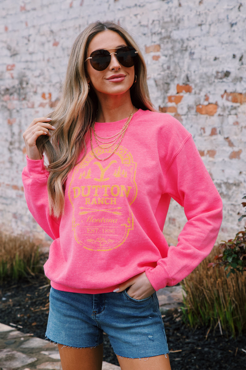 Dutton Ranch Yellowstone Sweatshirt, Hot Pink
