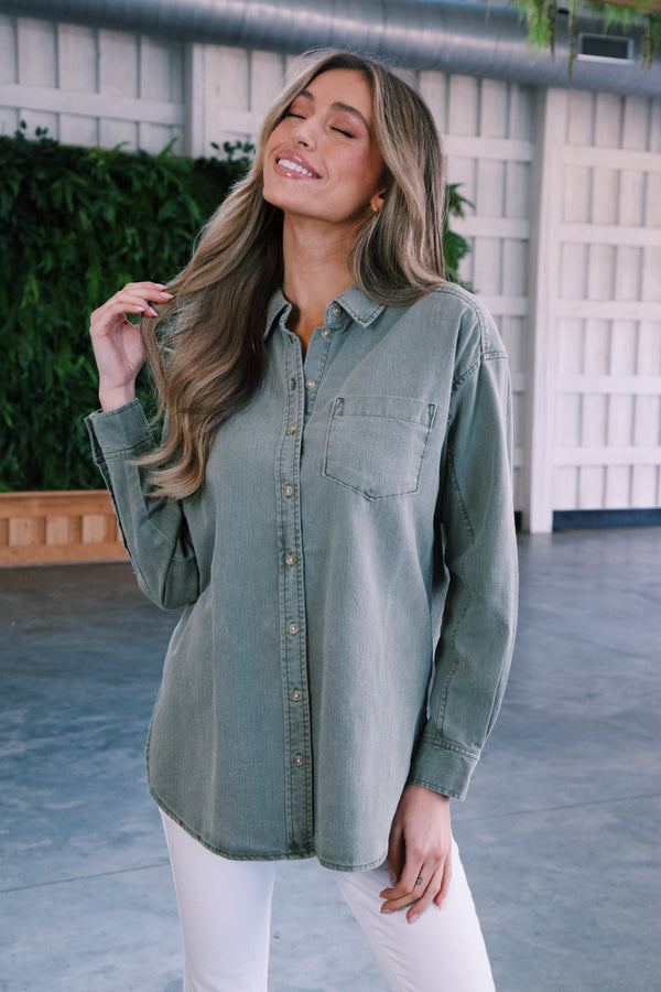 Sandy Button Down Shirt, Sage | Velvet Heart